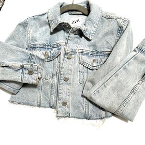 Zara cropped denim jacket with raw hem